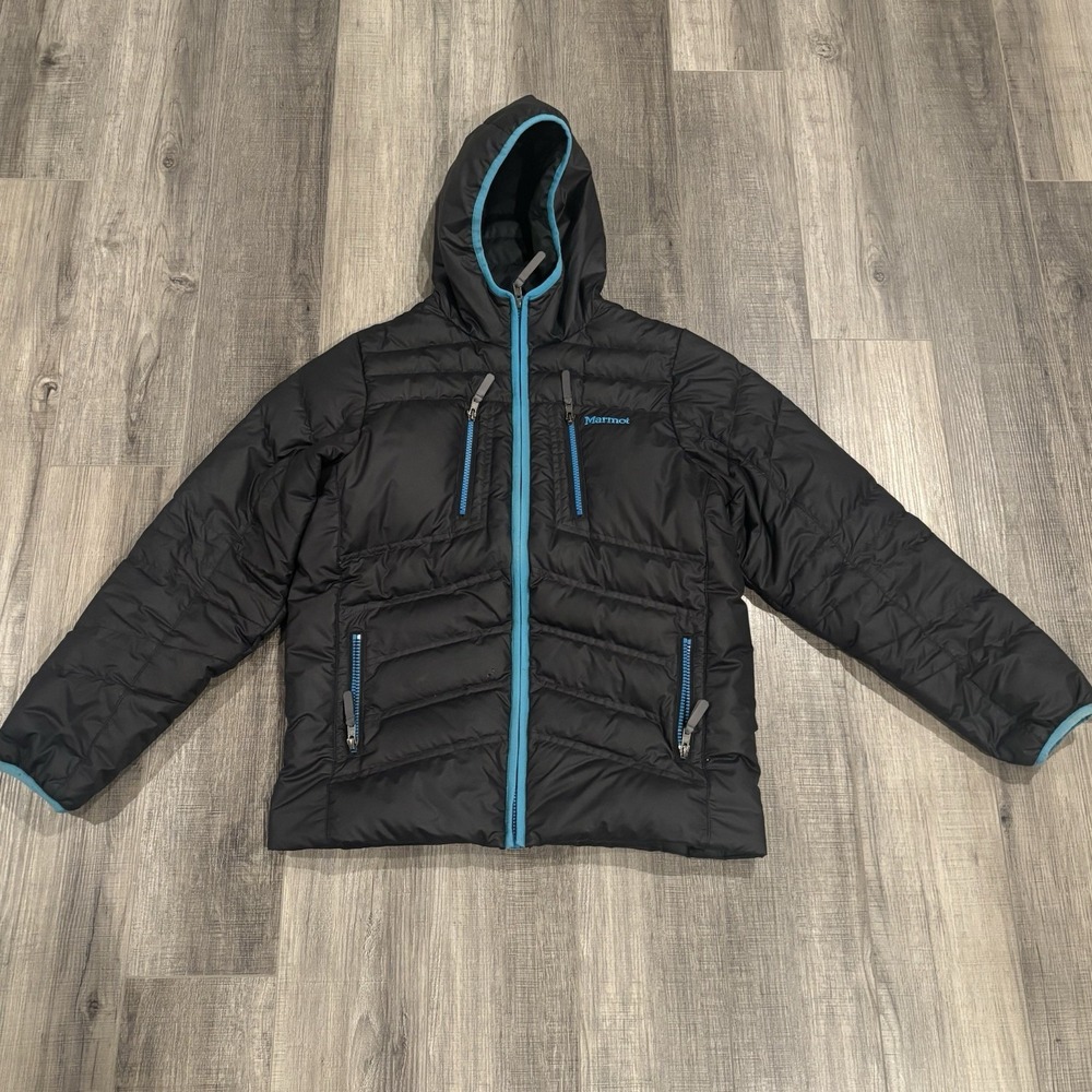 Marmot C97420 Girls XL Hooded Puffer Jacket Gray Blue 700 Fill Down Woven